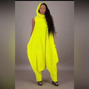 Advance Apparels Vibrant Yellow Sleeveless Draped Harem Jumpsuit